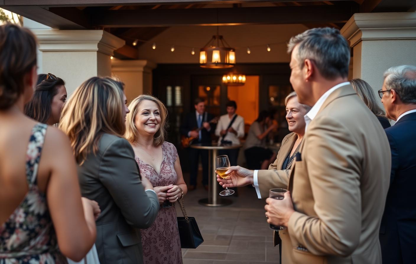 Guests connecting at a hosted hospitality gathering
